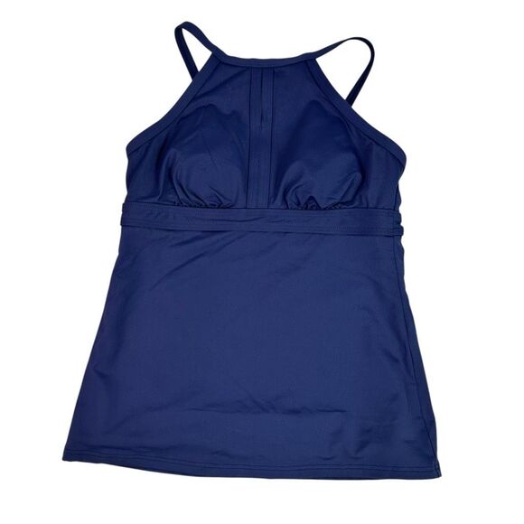 Lands' End Tankini Top Keyhole High Neck Molded Cups Dark Blue size 2 - Picture 1 of 6